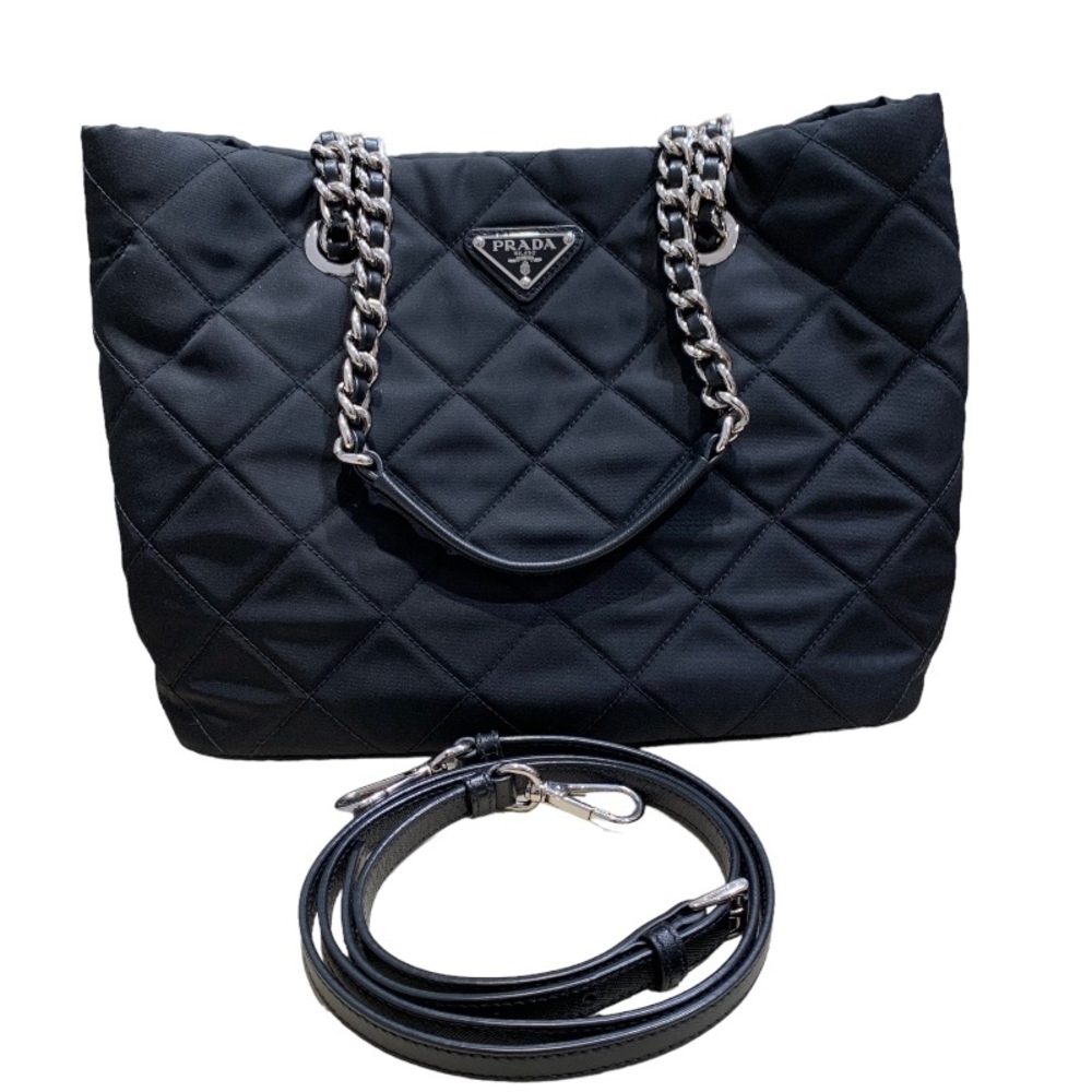 Prada Quilted Chain Tote Bag 2way Shoulder Bag Black